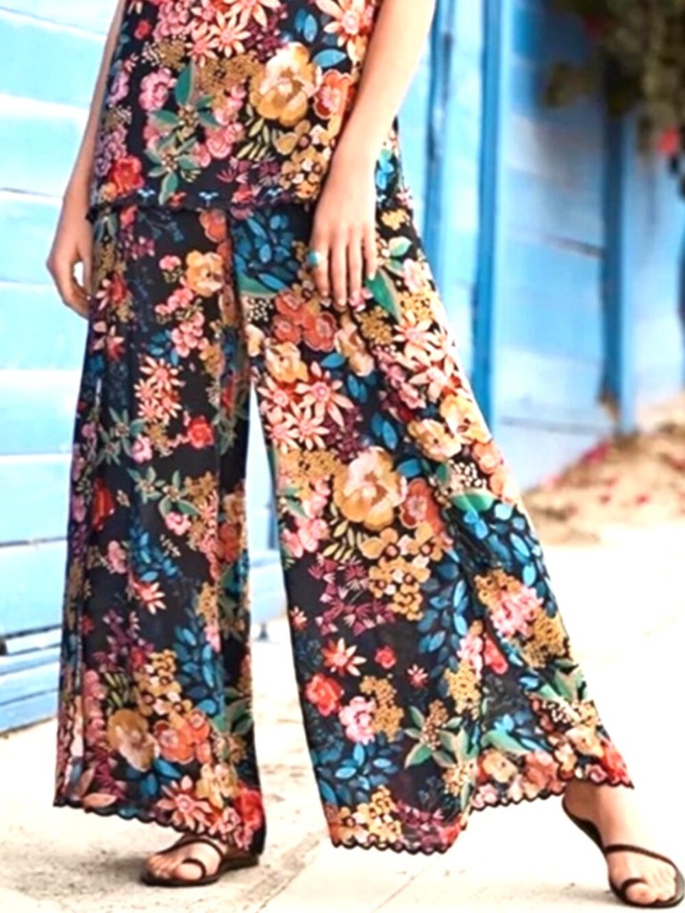 NWOT JOHNNY WAS MULTICOLOR FLORAL PRINT WIDE PANTS SIZE: L
